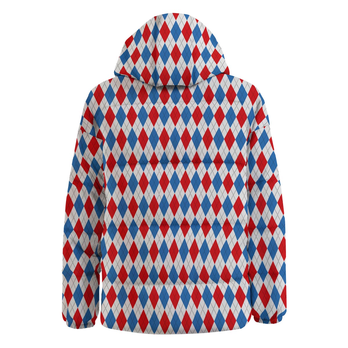White Argyle And Blue Red Print Pattern Down Jacket-grizzshop