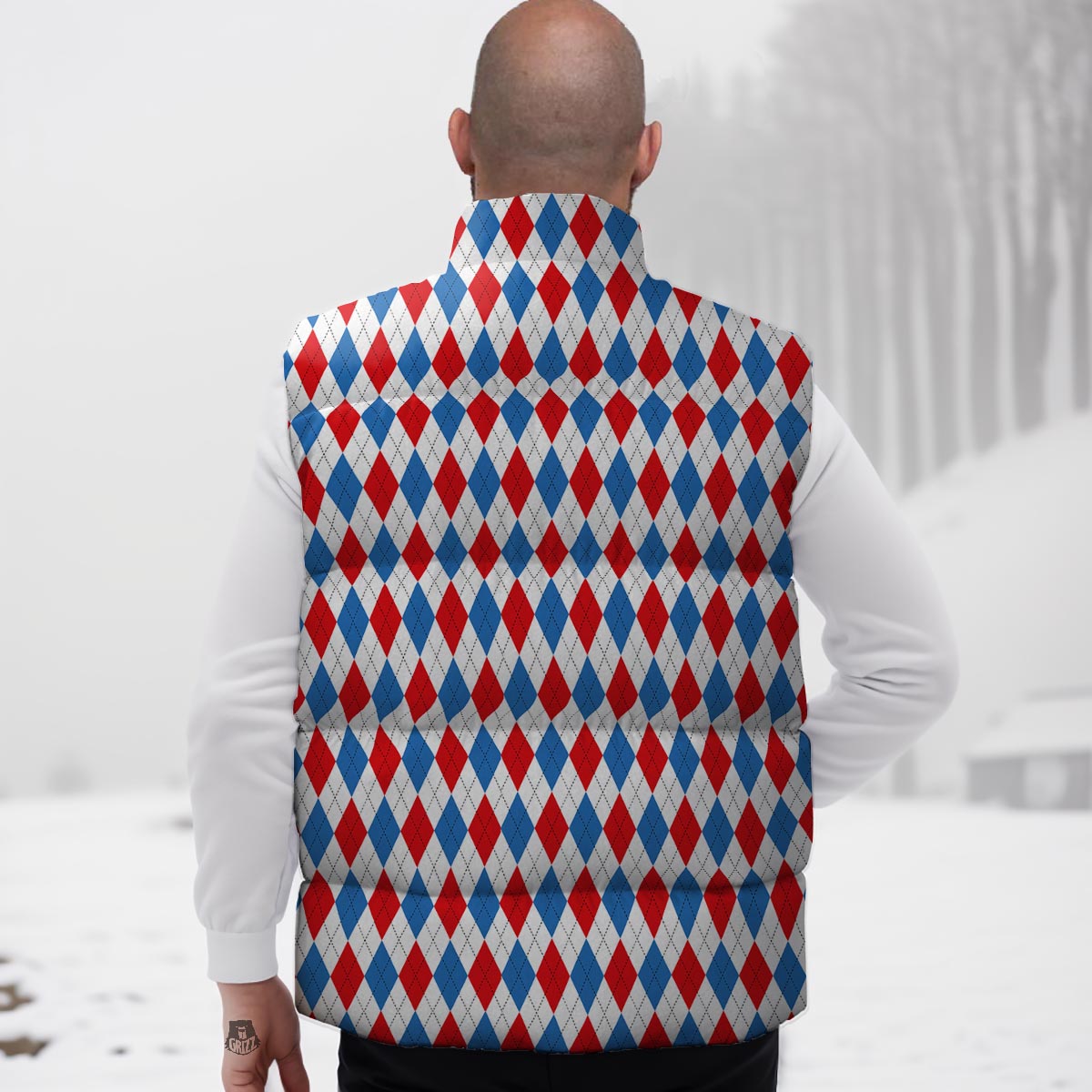 White Argyle And Blue Red Print Pattern Down Vest-grizzshop