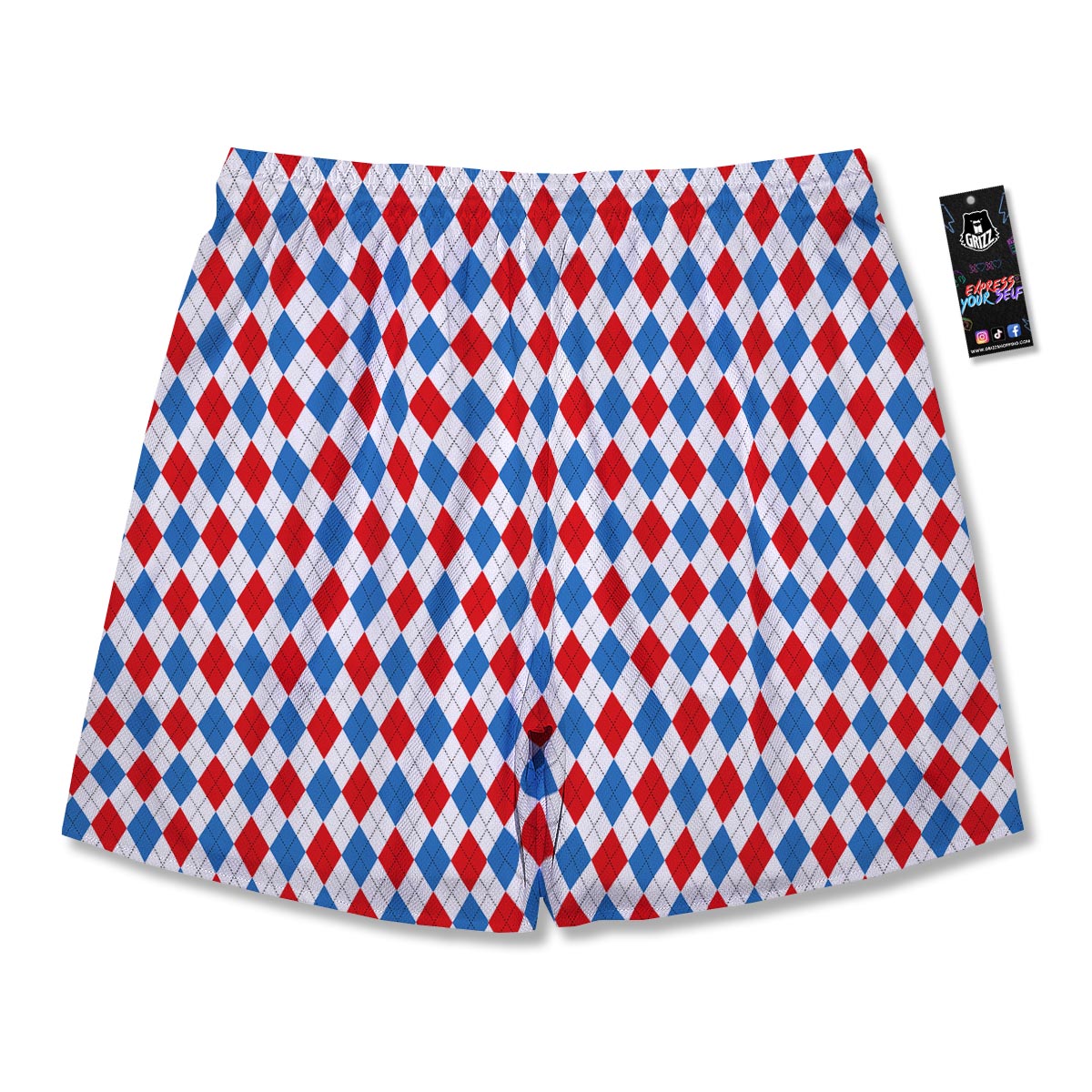 White Argyle And Blue Red Print Pattern Men's Running Shorts-grizzshop