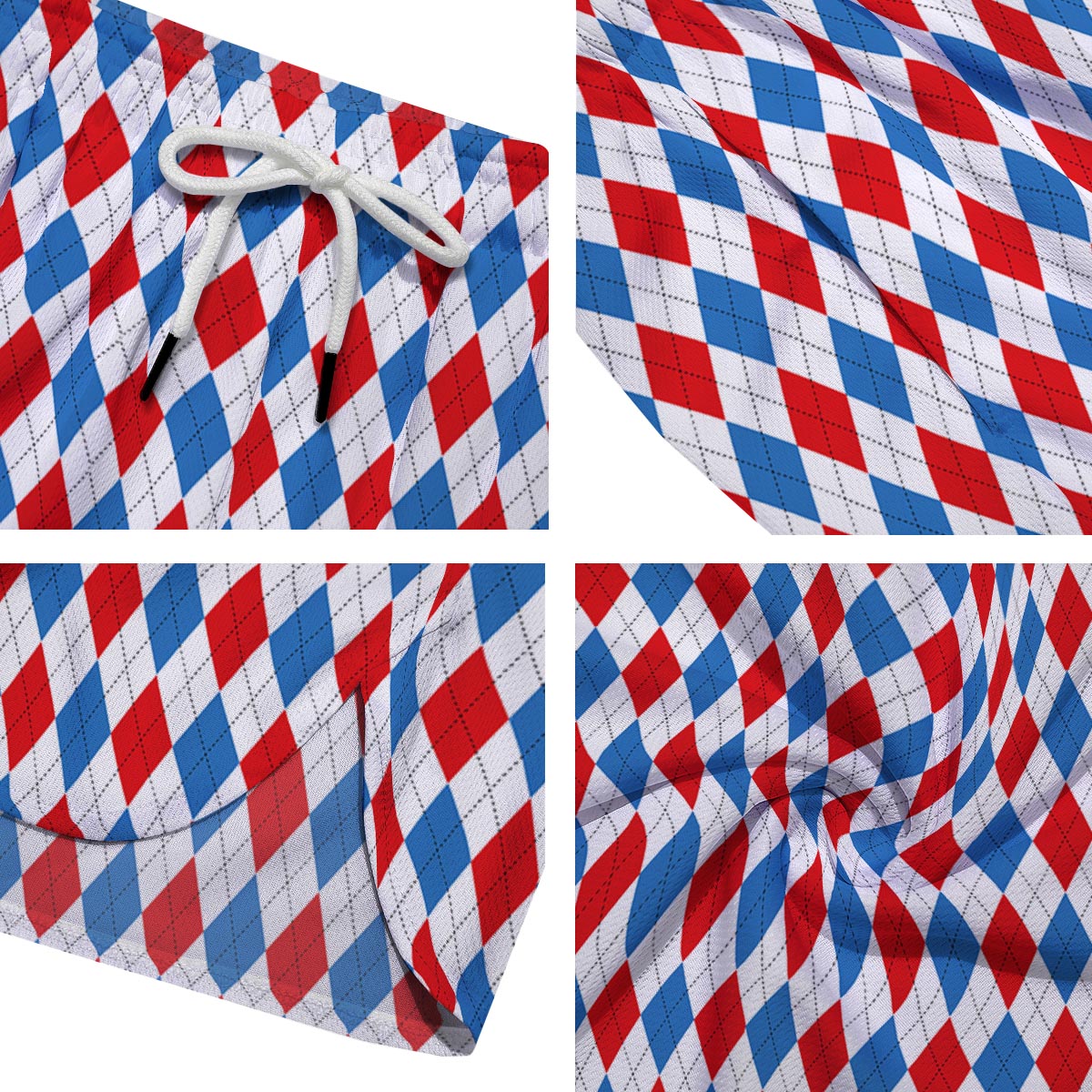 White Argyle And Blue Red Print Pattern Men's Running Shorts-grizzshop