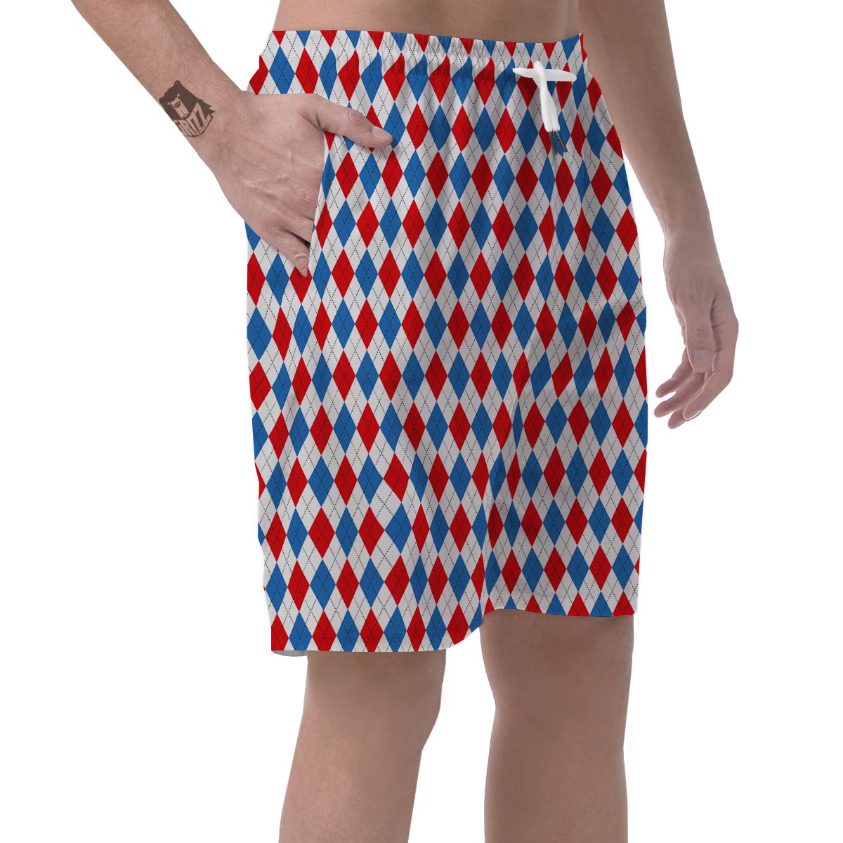 White Argyle And Blue Red Print Pattern Men's Shorts-grizzshop