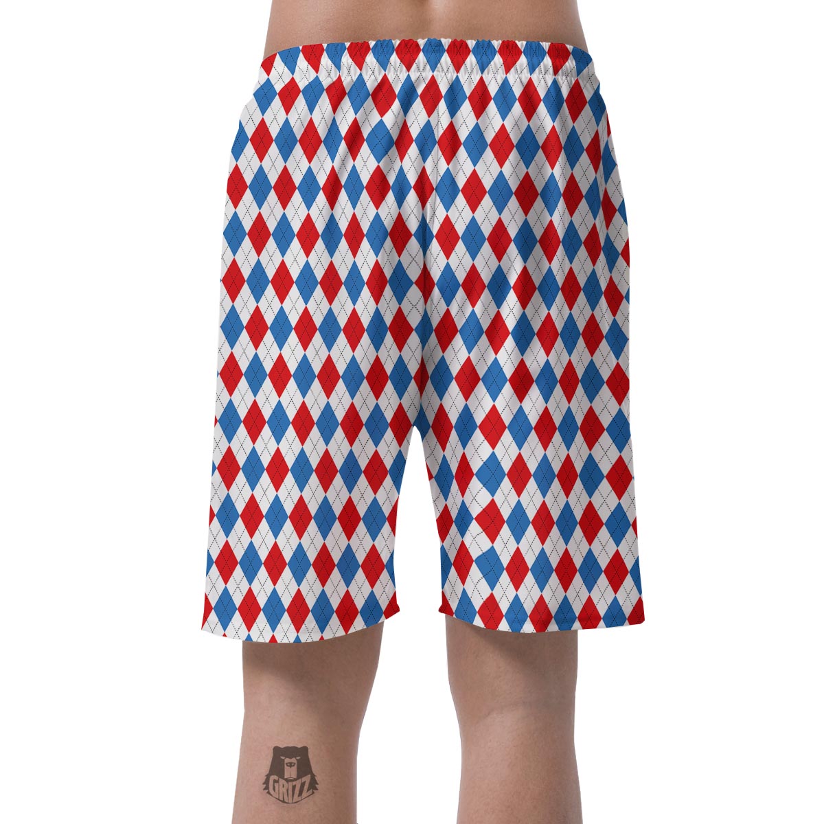 White Argyle And Blue Red Print Pattern Men's Shorts-grizzshop