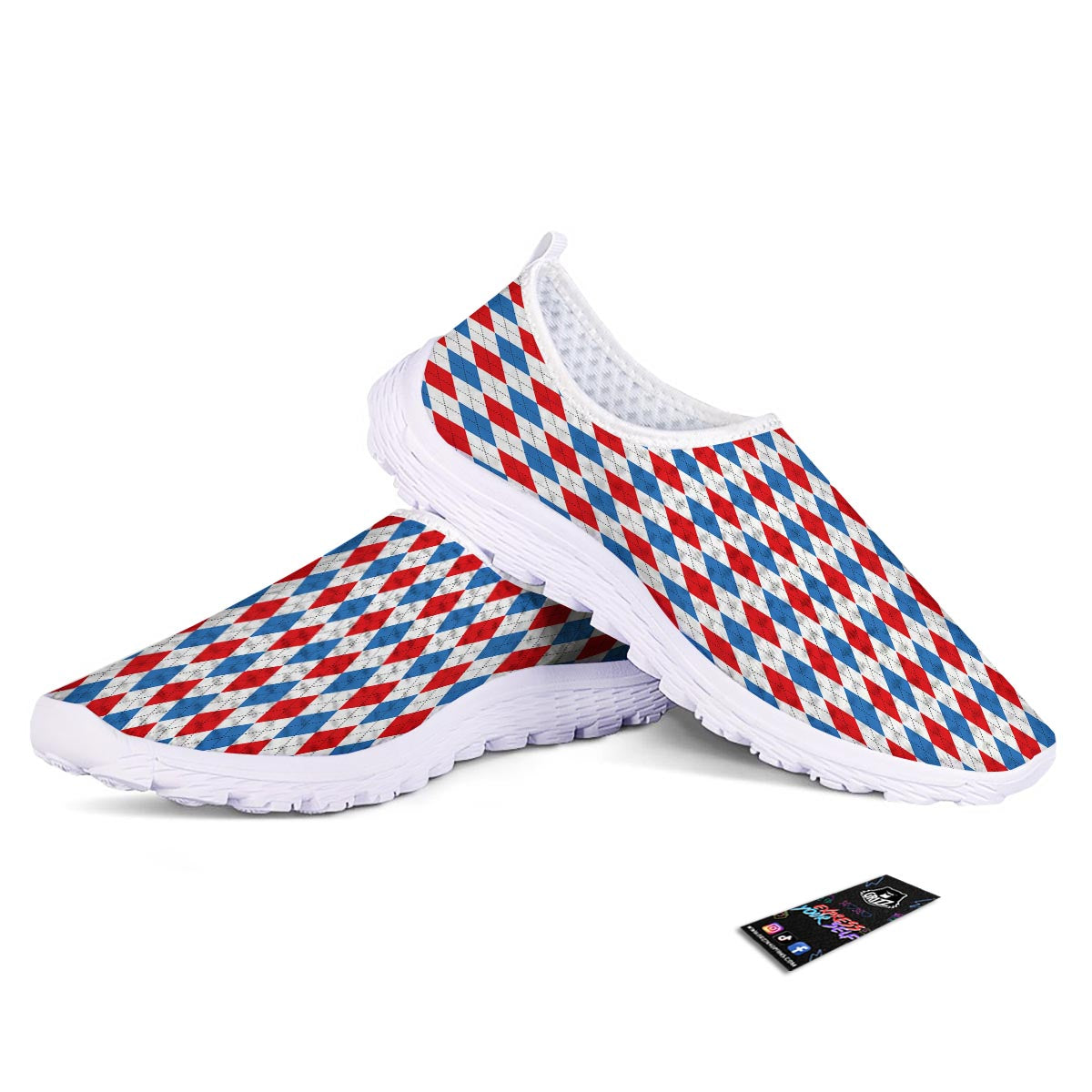 White Argyle And Blue Red Print Pattern Nurse Shoes-grizzshop
