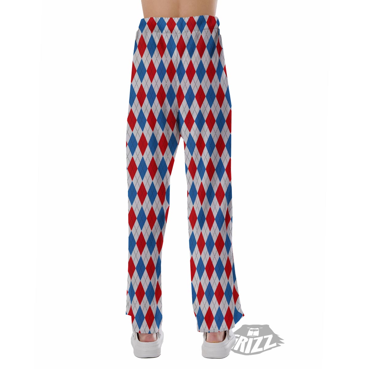 White Argyle And Blue Red Print Pattern Pajama Pants-grizzshop