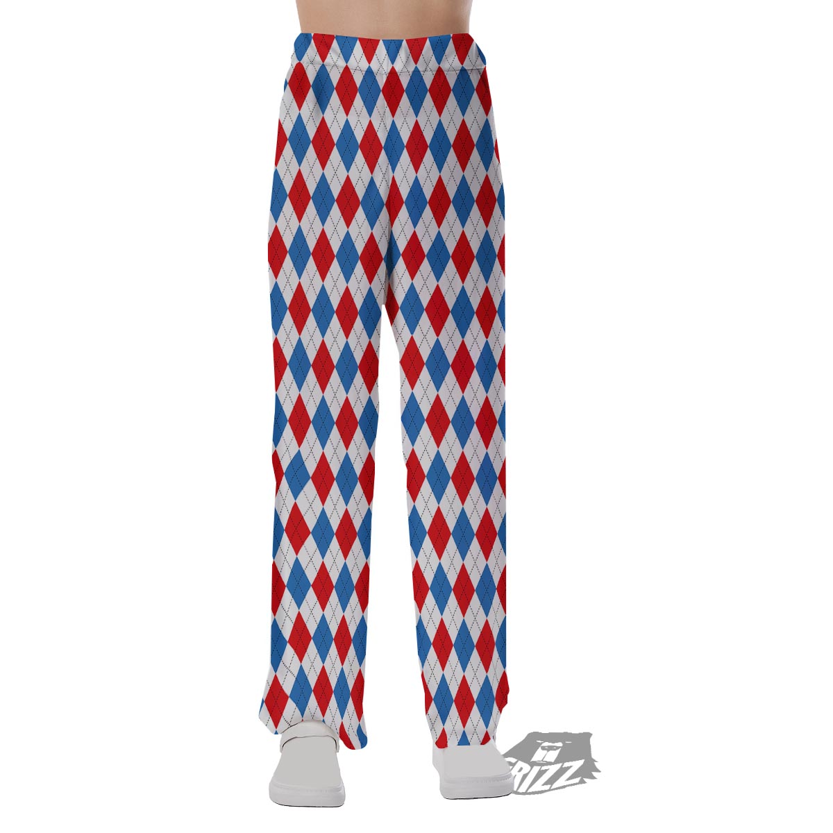 White Argyle And Blue Red Print Pattern Pajama Pants-grizzshop