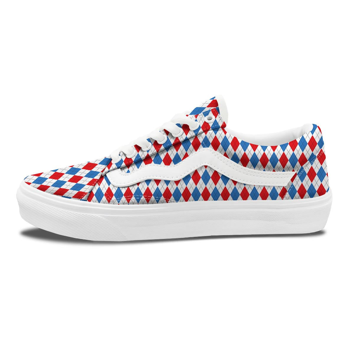 White Argyle And Blue Red Print Pattern Skate Shoes-grizzshop