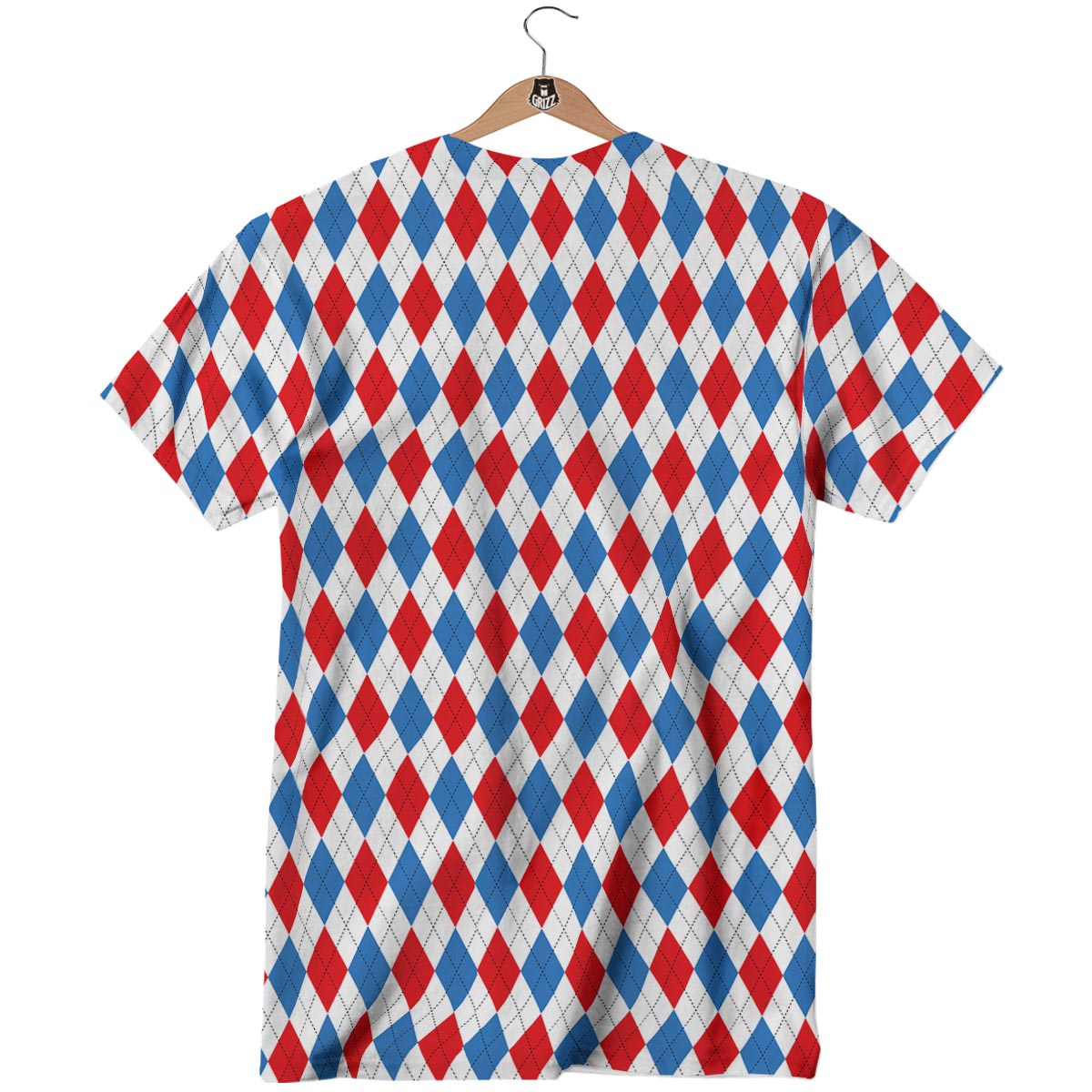 White Argyle And Blue Red Print Pattern T-Shirt-grizzshop