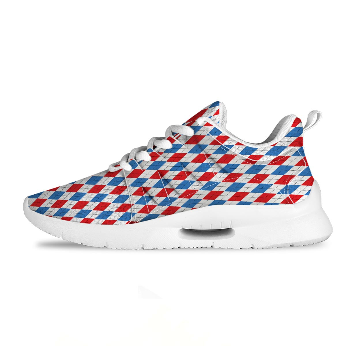 White Argyle And Blue Red Print Pattern Tennis Shoes-grizzshop