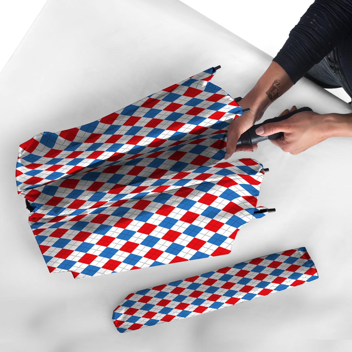 White Argyle And Blue Red Print Pattern Umbrella-grizzshop