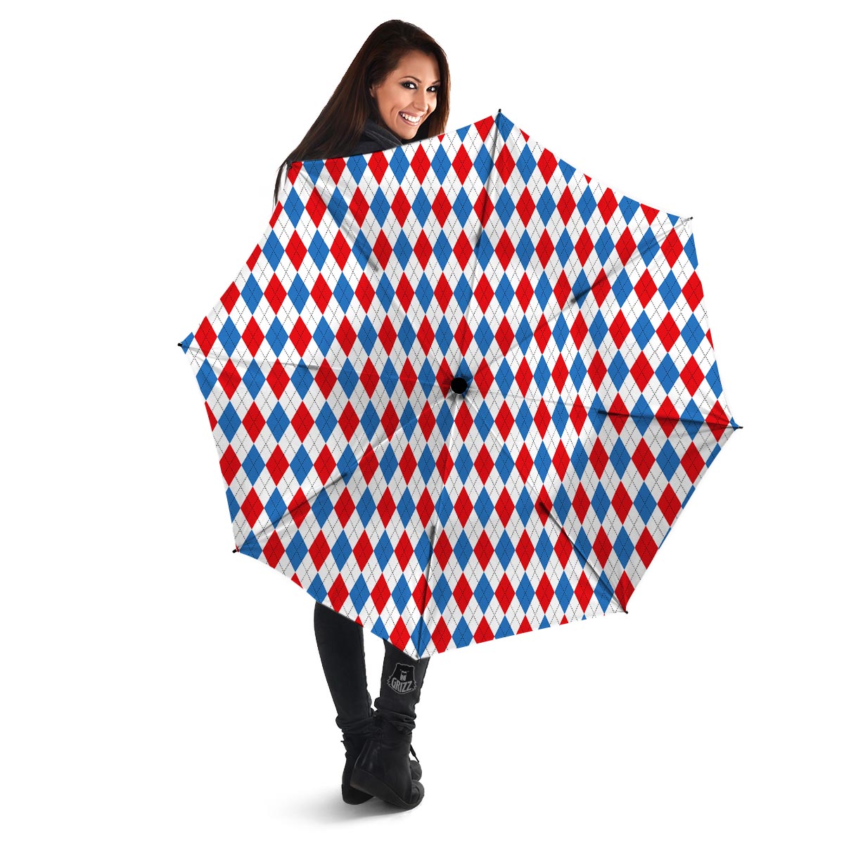 White Argyle And Blue Red Print Pattern Umbrella-grizzshop