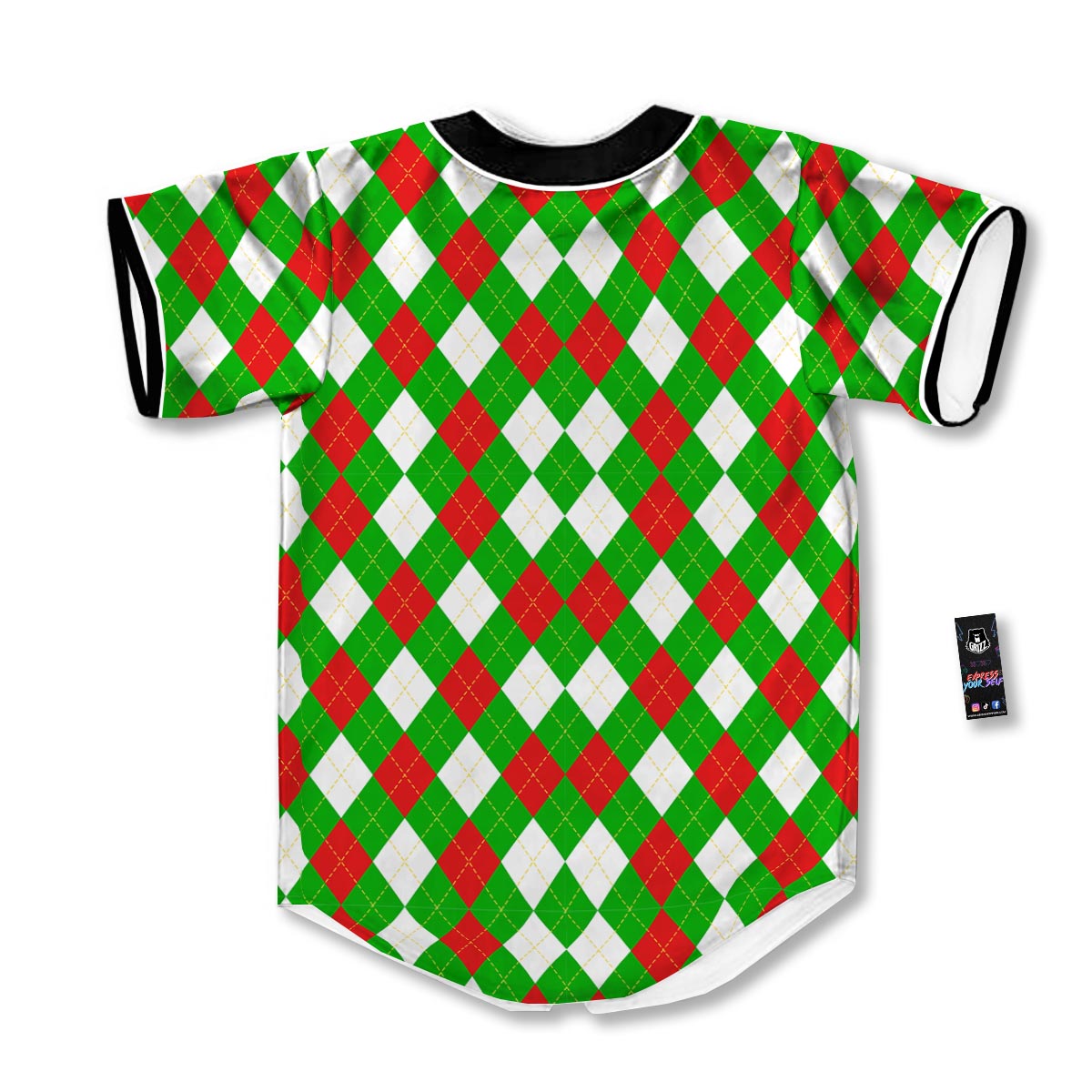White Argyle And Green Red Print Pattern Baseball Jersey-grizzshop