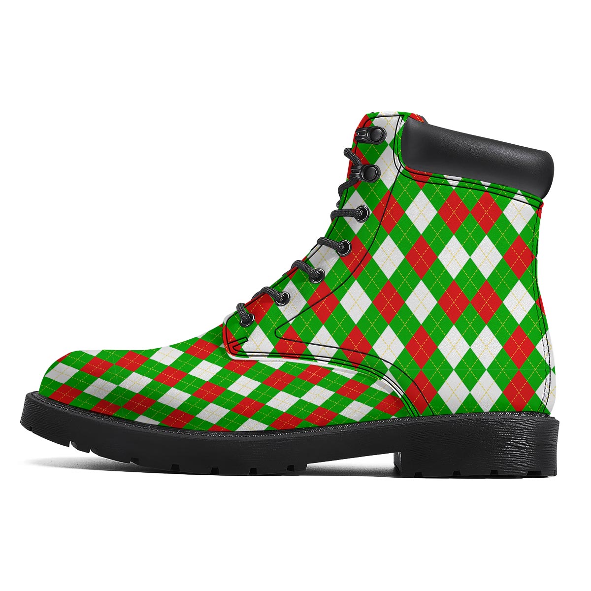 White Argyle And Green Red Print Pattern Boots-grizzshop