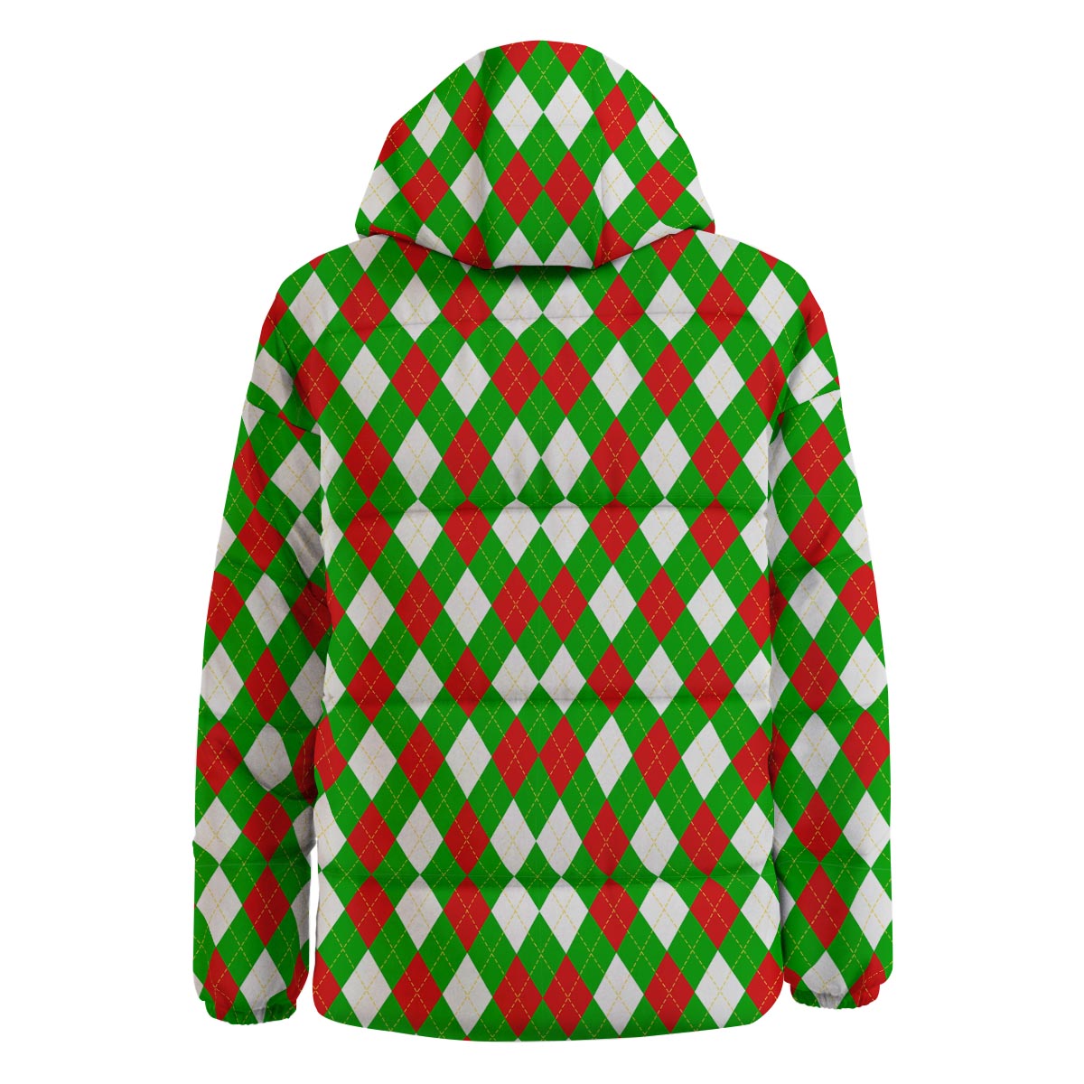 White Argyle And Green Red Print Pattern Down Jacket-grizzshop