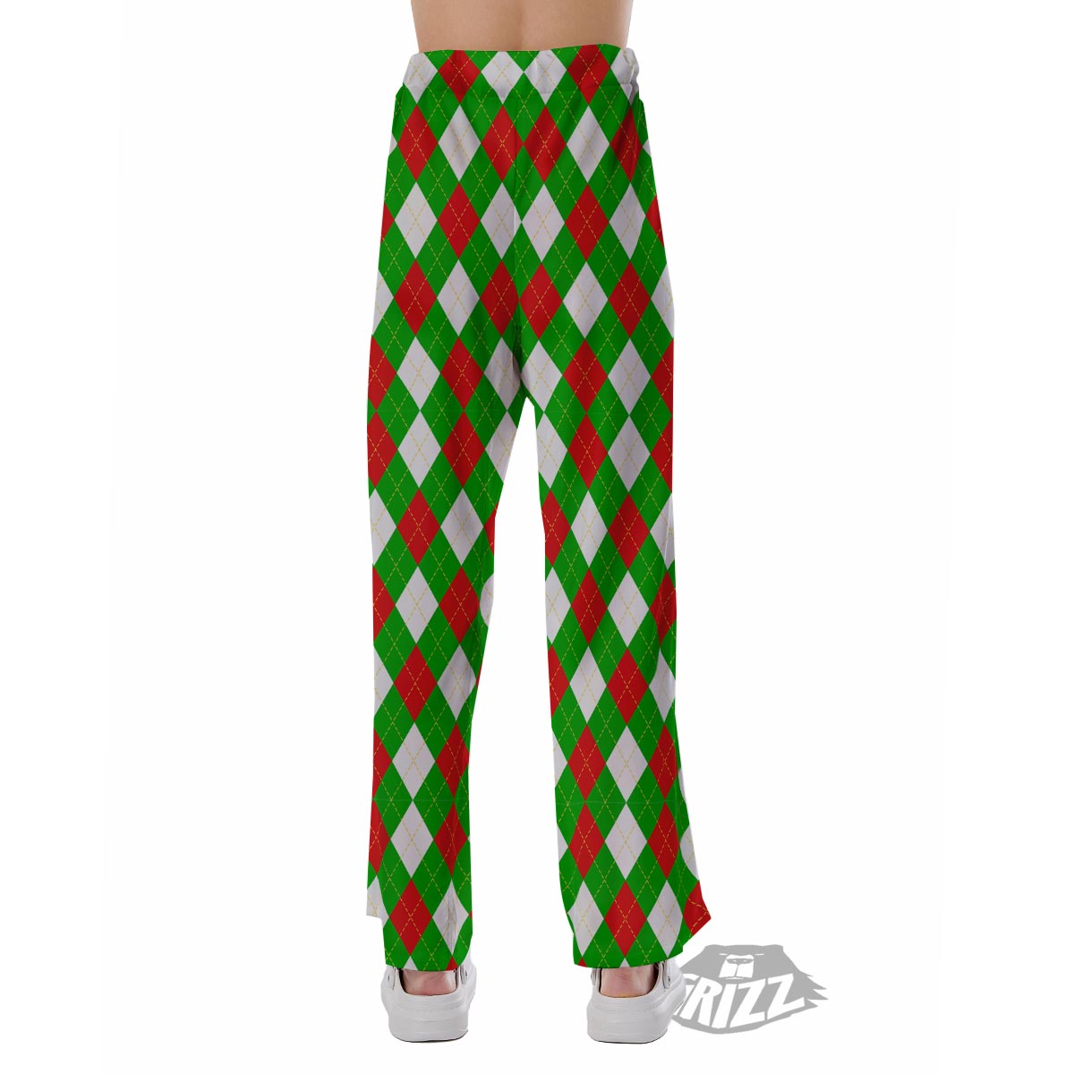 White Argyle And Green Red Print Pattern Pajama Pants-grizzshop