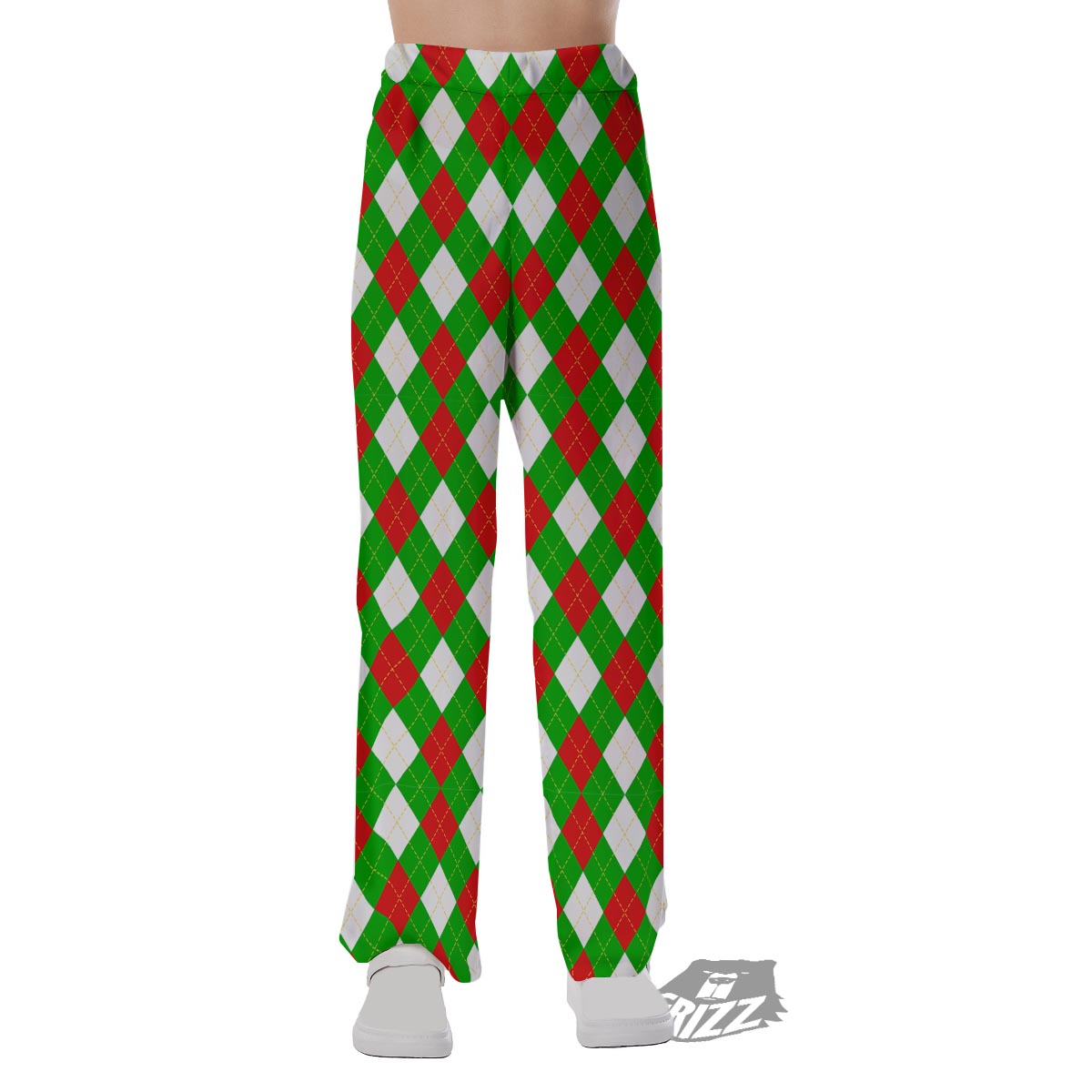White Argyle And Green Red Print Pattern Pajama Pants-grizzshop