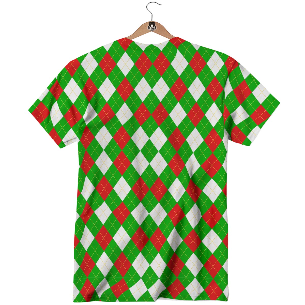 White Argyle And Green Red Print Pattern T-Shirt-grizzshop