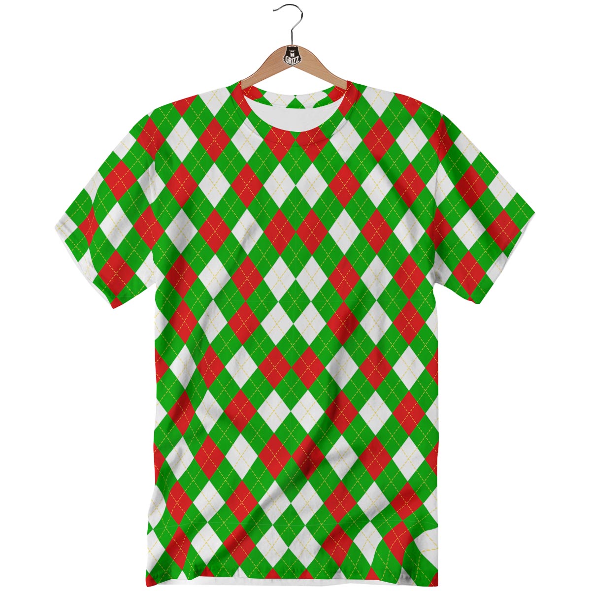 White Argyle And Green Red Print Pattern T-Shirt-grizzshop