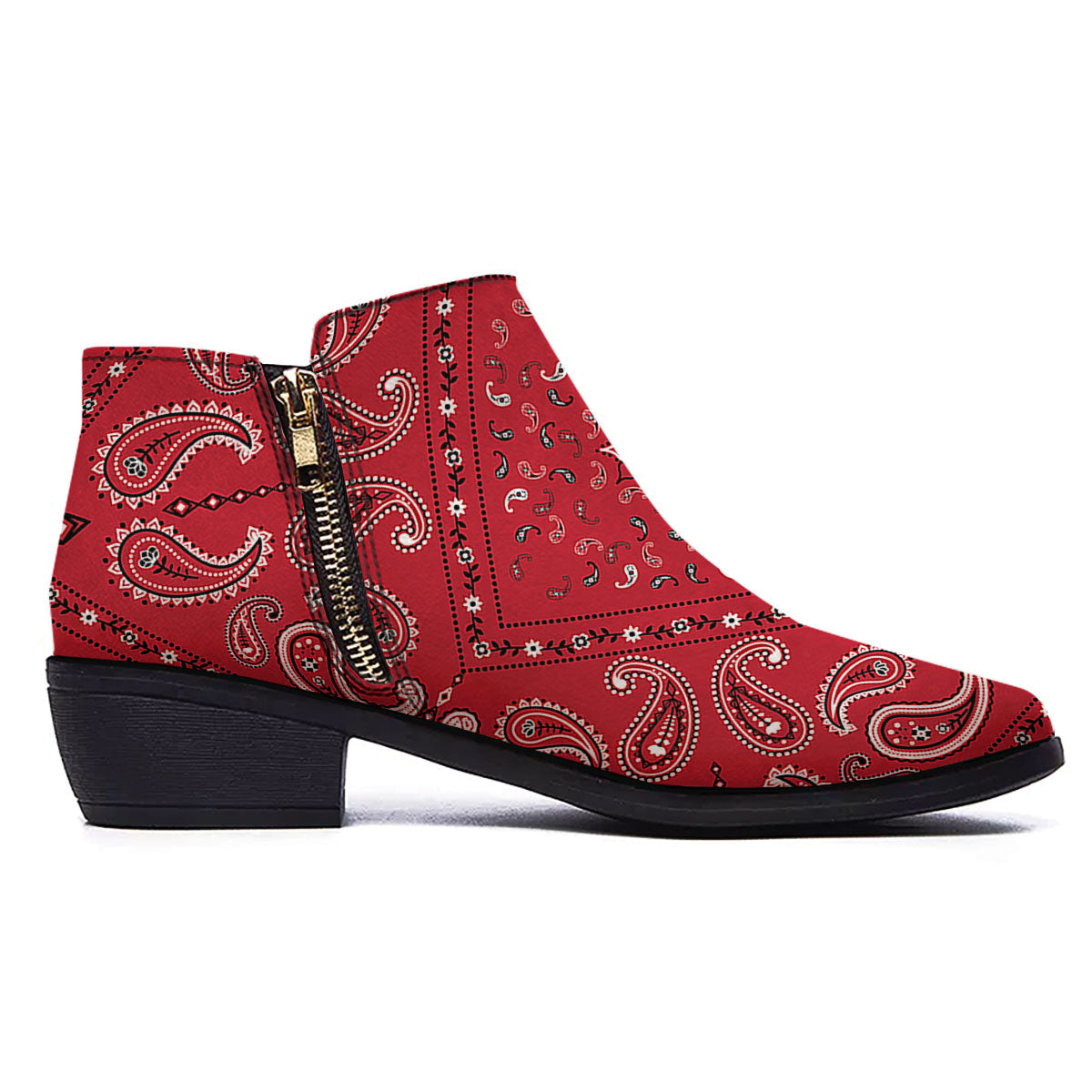 White Bandana And Black Red Print Ankle Boots-grizzshop