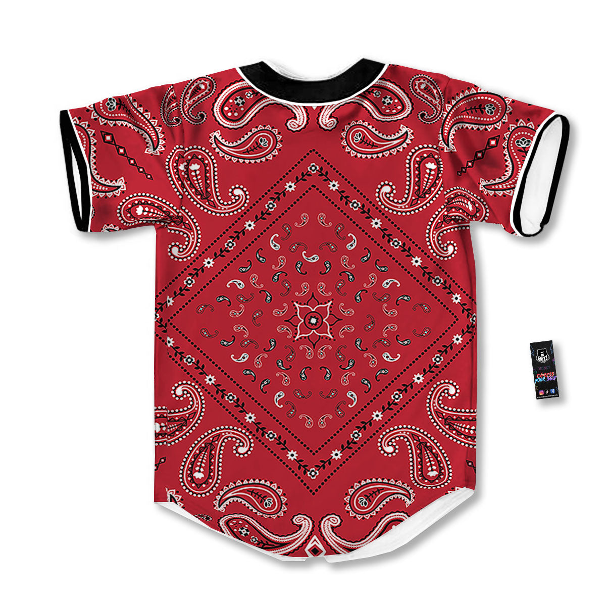 White Bandana And Black Red Print Baseball Jersey-grizzshop