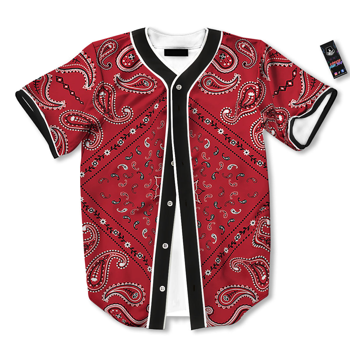 White Bandana And Black Red Print Baseball Jersey-grizzshop