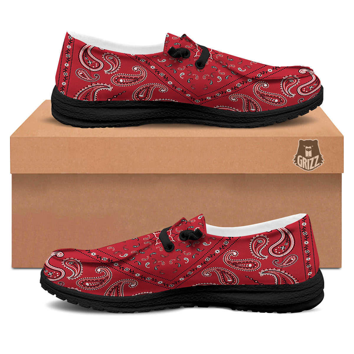 White Bandana And Black Red Print Black Loafers-grizzshop