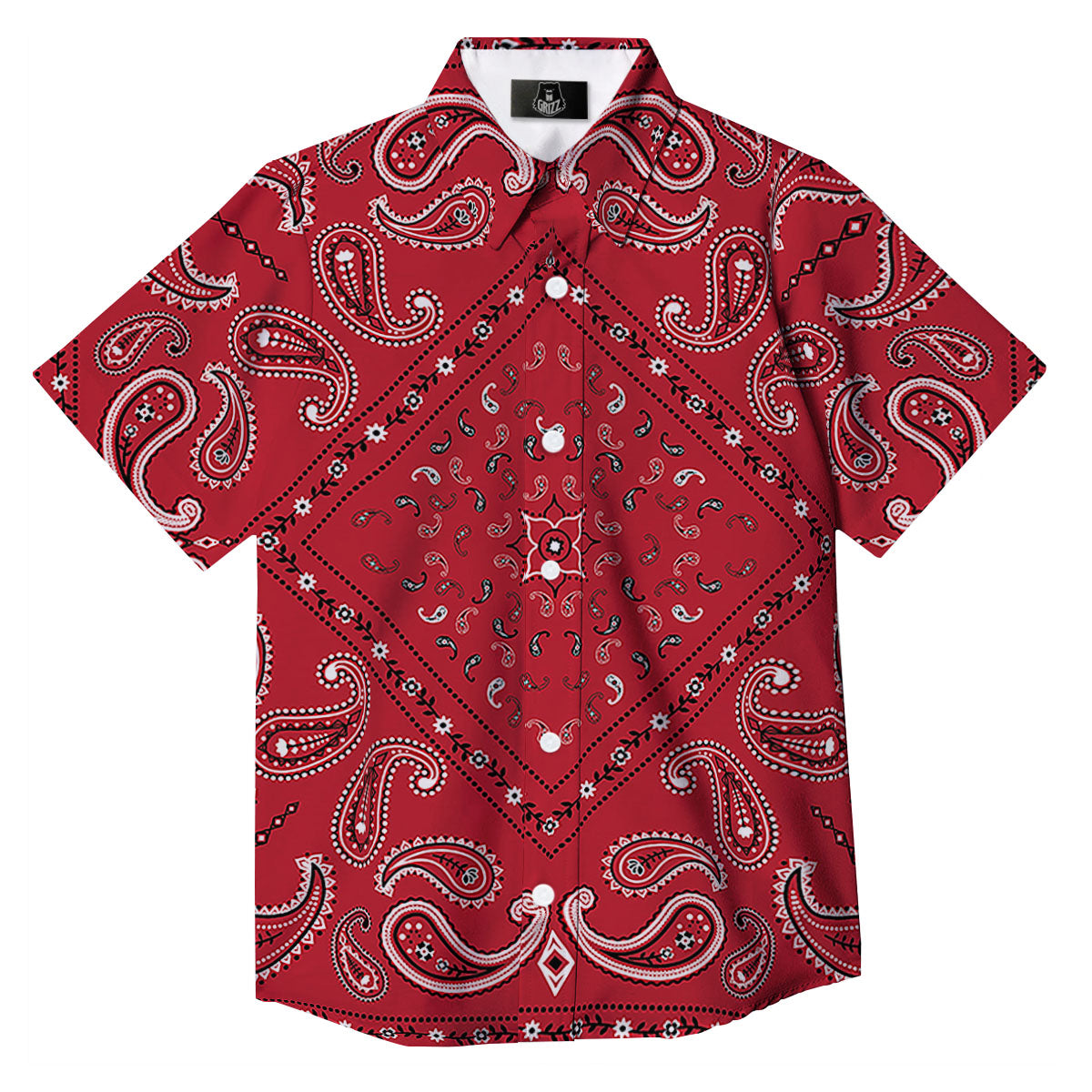 White Bandana And Black Red Print Button Up Shirt-grizzshop