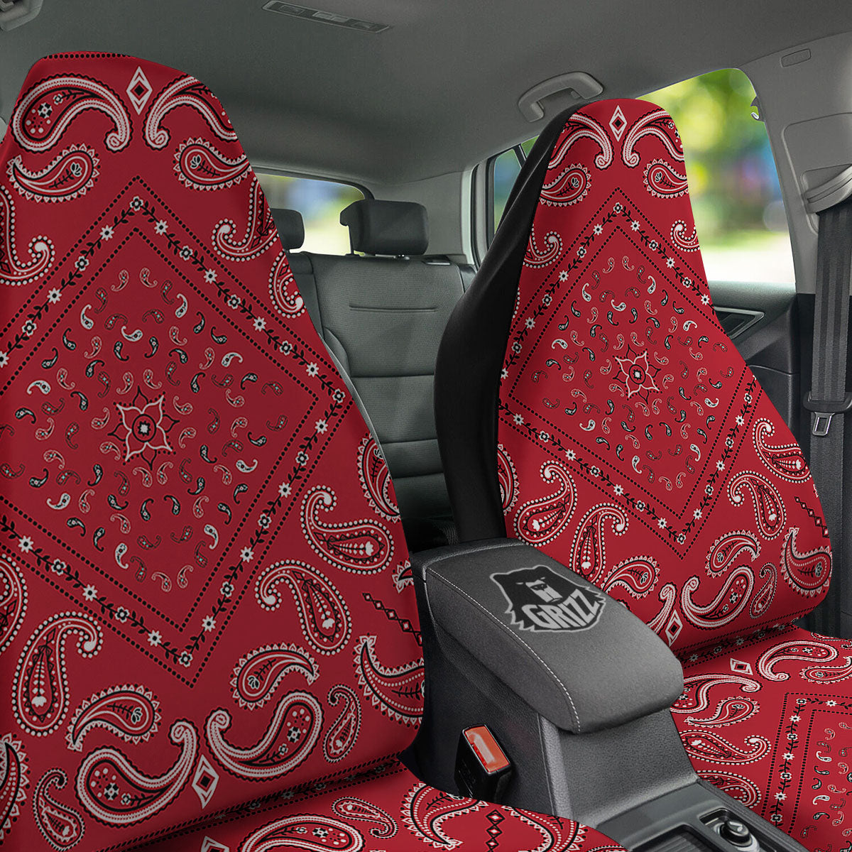 White Bandana And Black Red Print Car Seat Covers-grizzshop