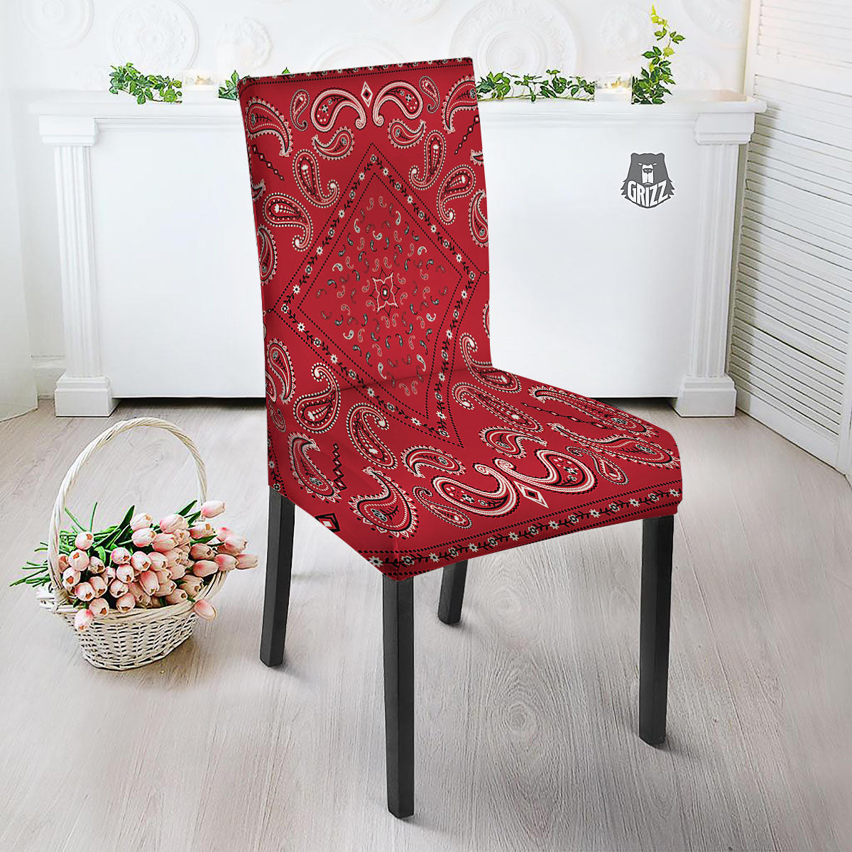 White Bandana And Black Red Print Dining Chair Slipcover-grizzshop