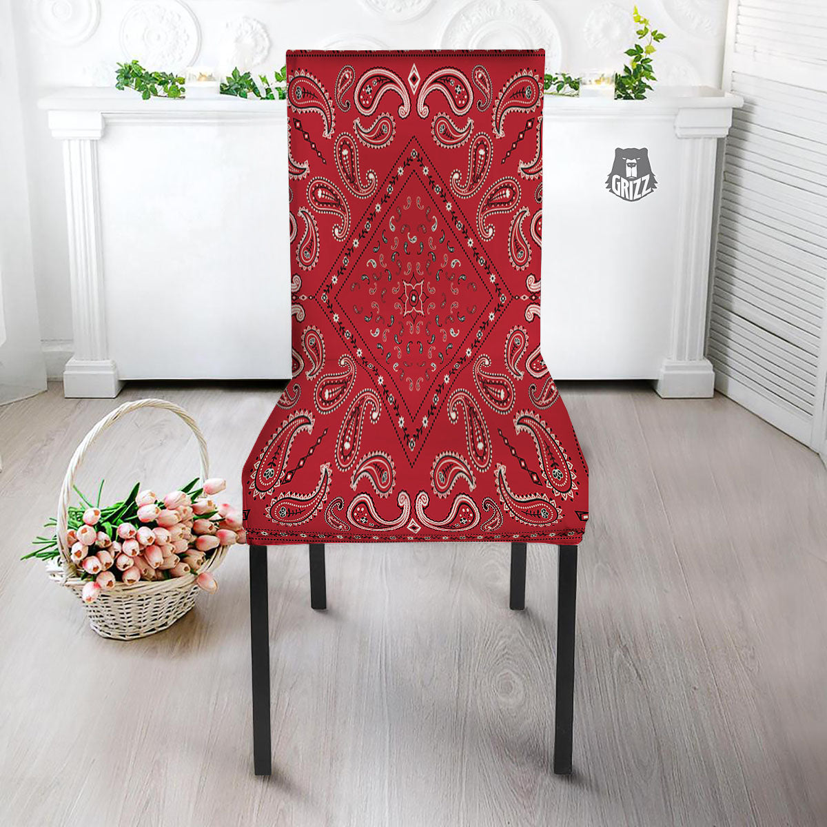 White Bandana And Black Red Print Dining Chair Slipcover-grizzshop