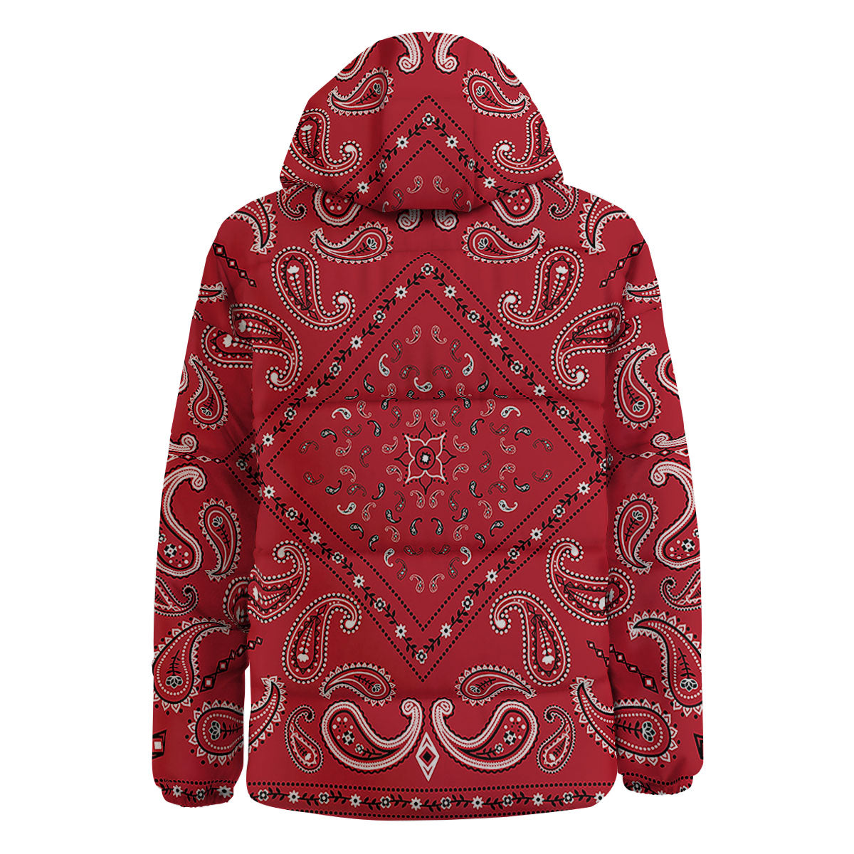 White Bandana And Black Red Print Down Jacket-grizzshop