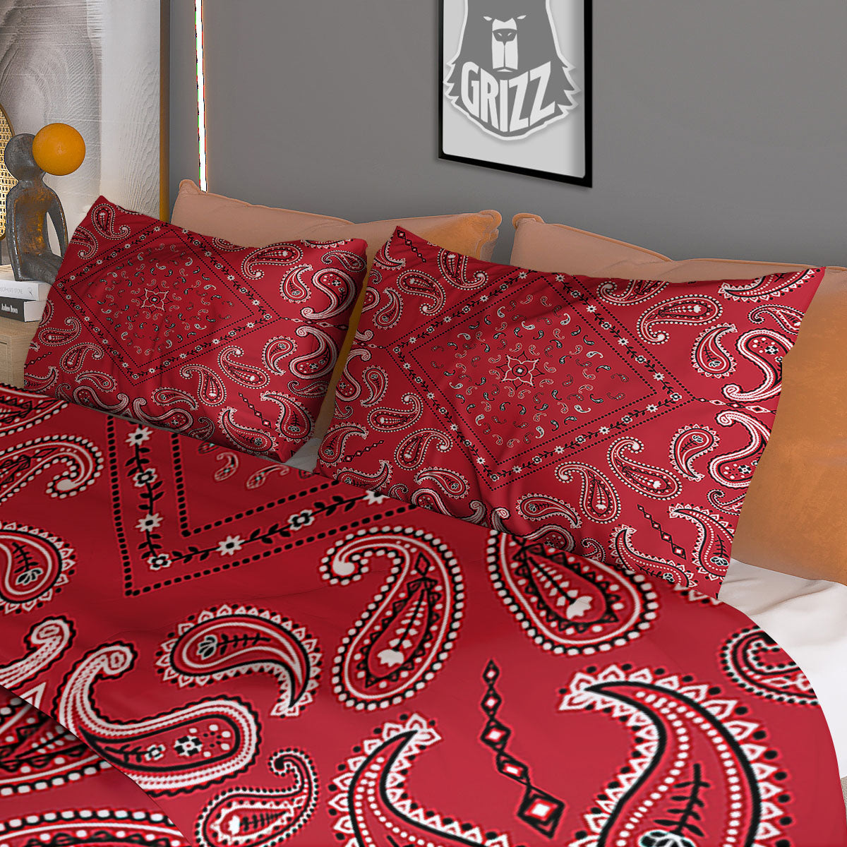 White Bandana And Black Red Print Duvet Cover Bedding Set