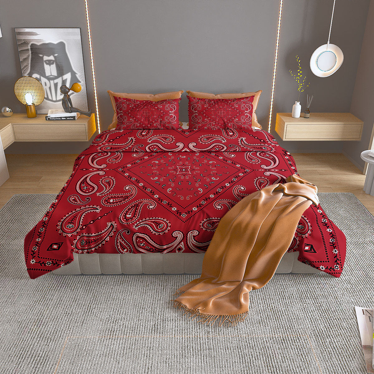 White Bandana And Black Red Print Duvet Cover Bedding Set