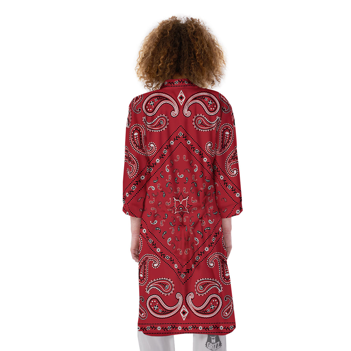 White Bandana And Black Red Print Kimono-grizzshop