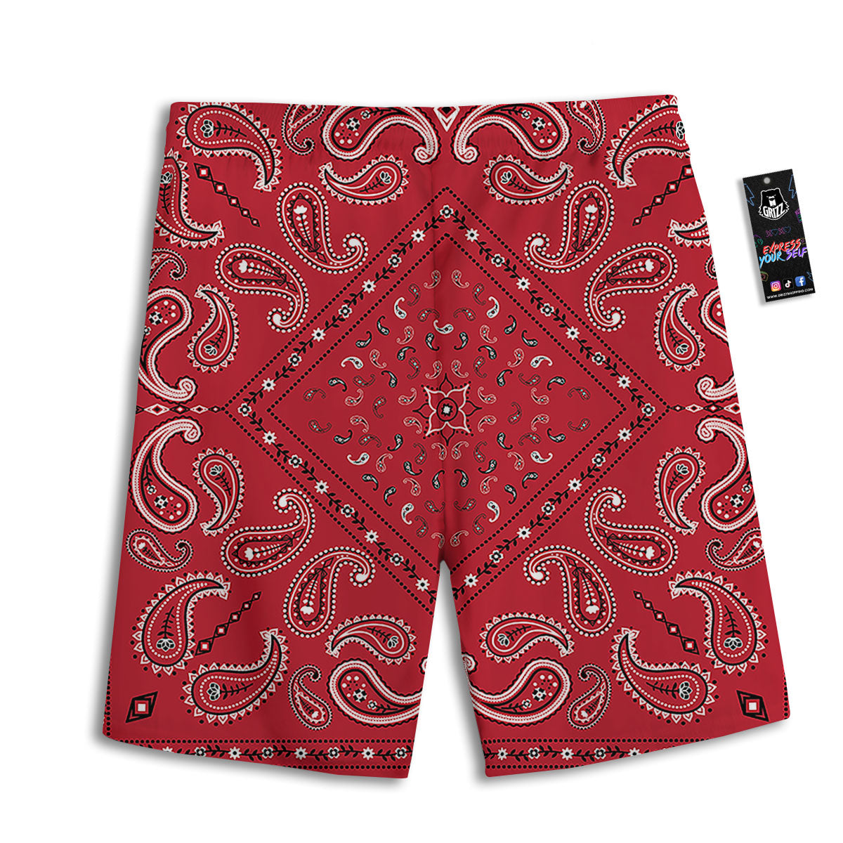 White Bandana And Black Red Print Men's Athletic Shorts