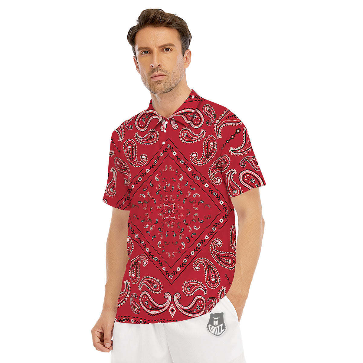 White Bandana And Black Red Print Men's Golf Shirts-grizzshop