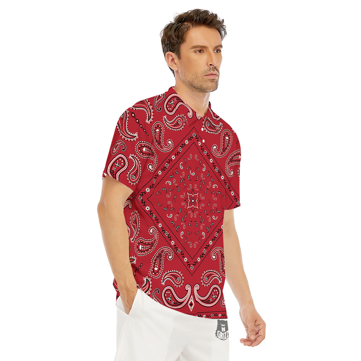 White Bandana And Black Red Print Men's Golf Shirts-grizzshop
