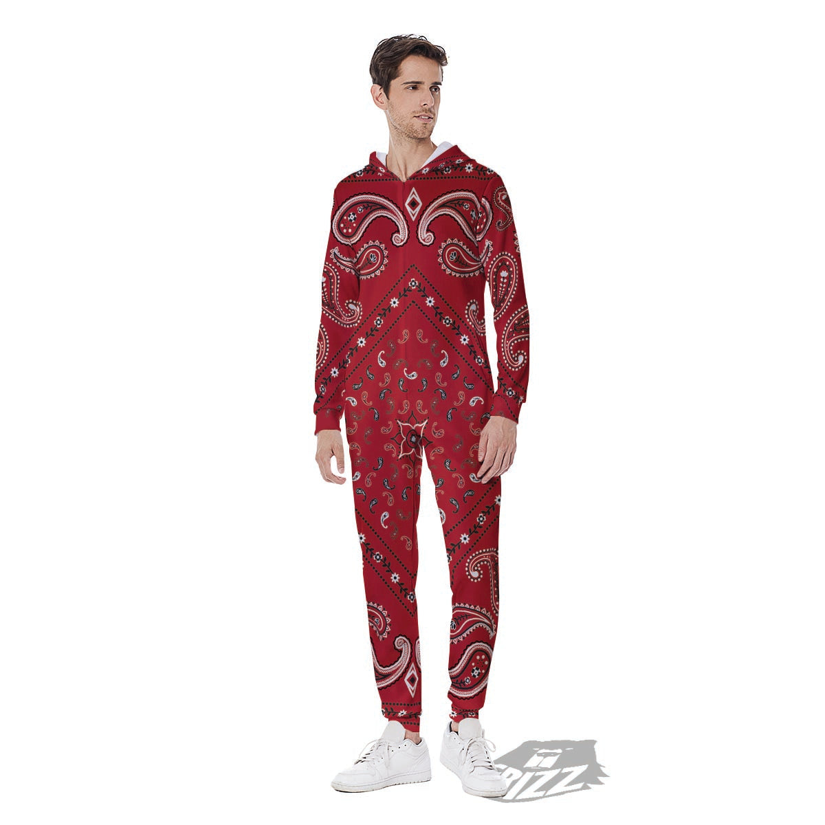 White Bandana And Black Red Print Men's Jumpsuit-grizzshop