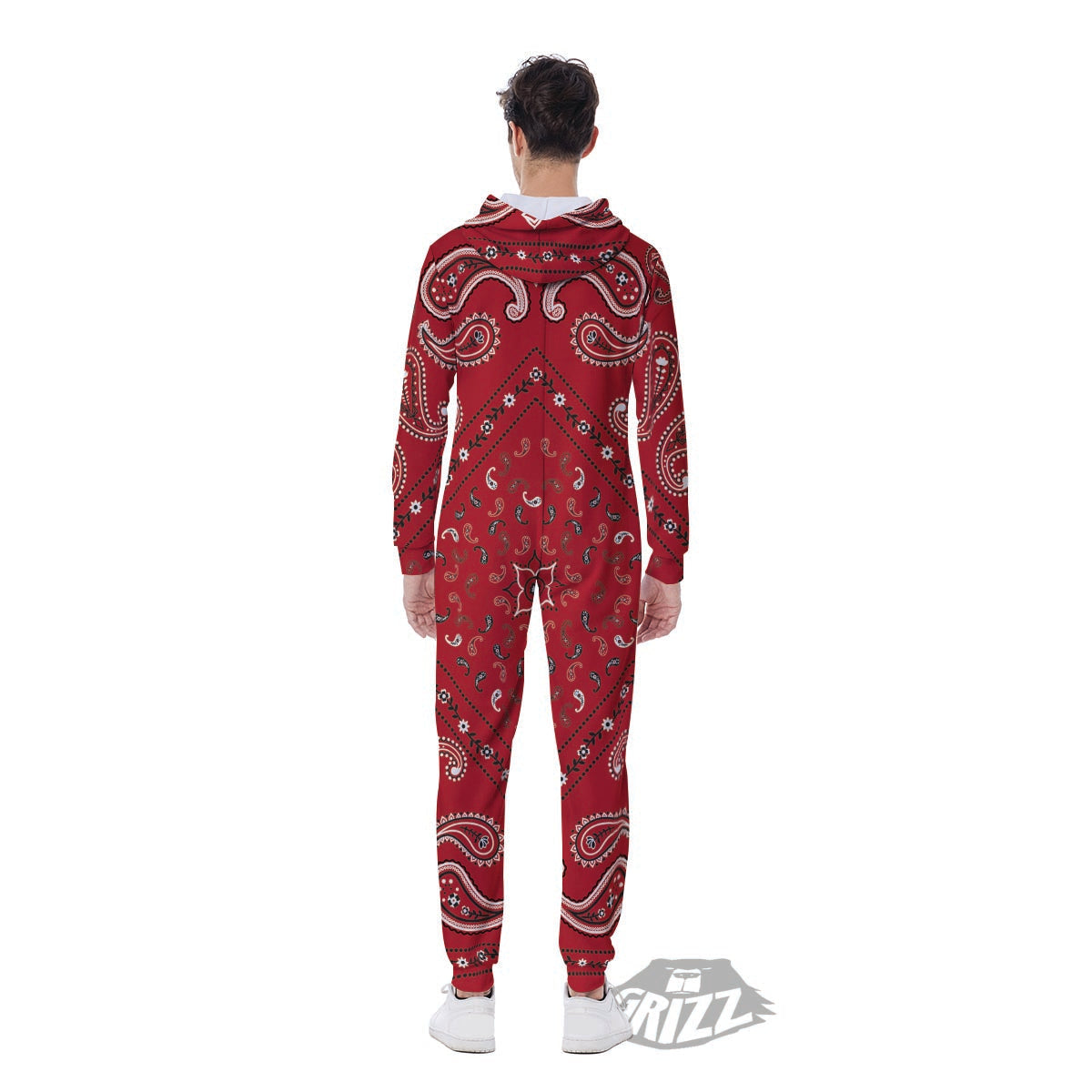 White Bandana And Black Red Print Men's Jumpsuit-grizzshop