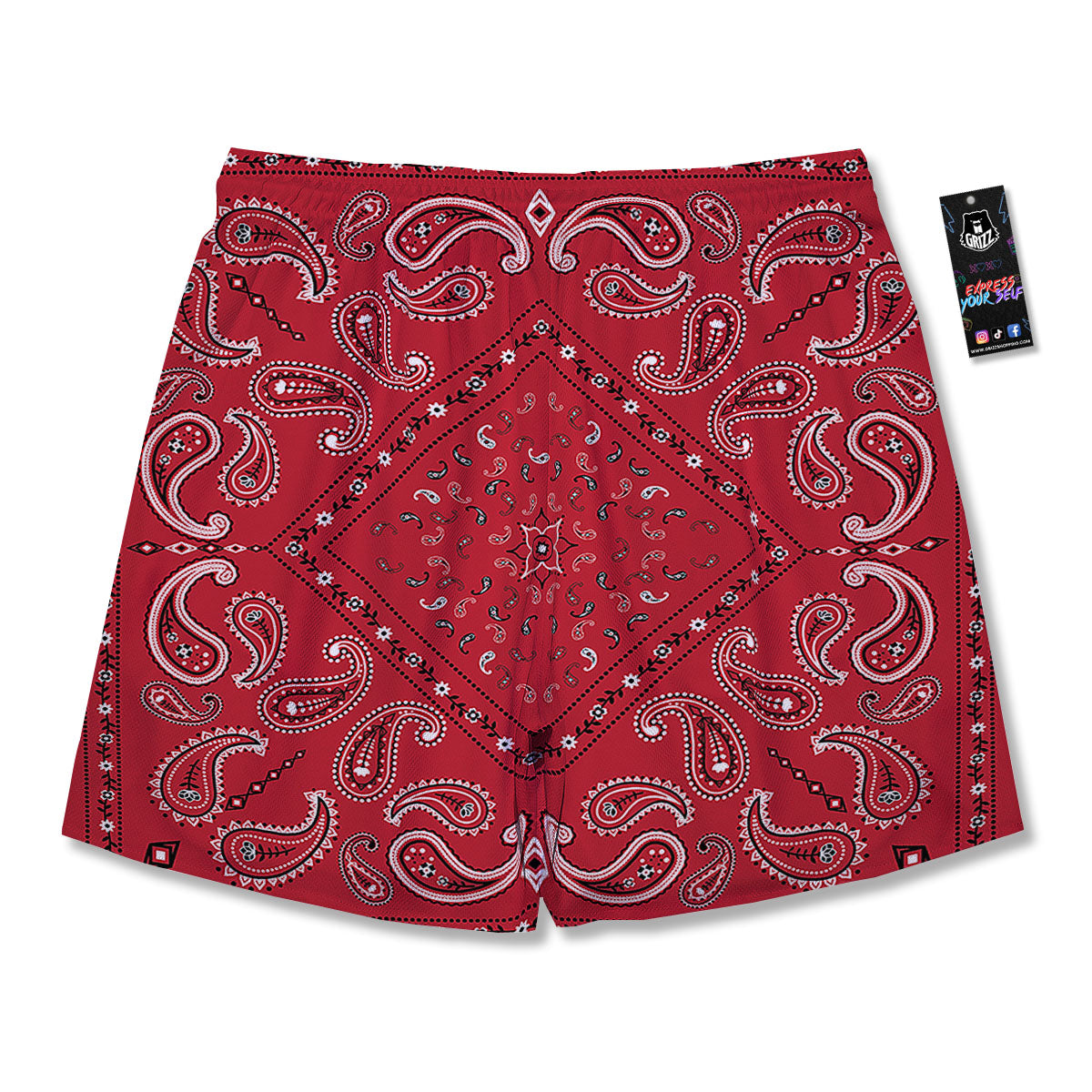 White Bandana And Black Red Print Men's Running Shorts-grizzshop