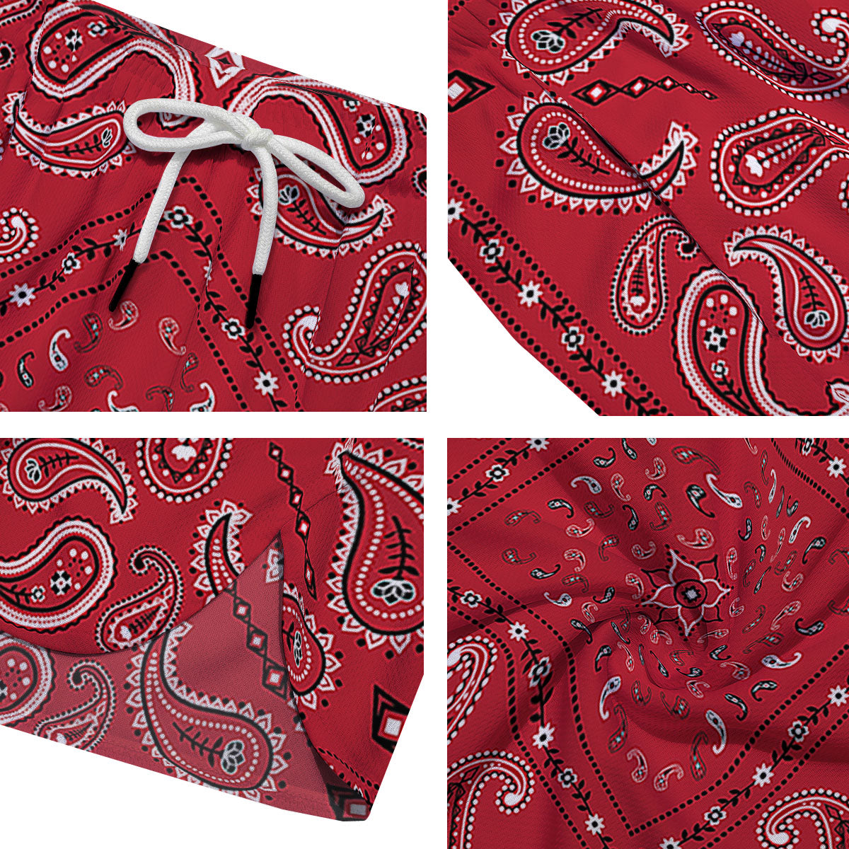 White Bandana And Black Red Print Men's Running Shorts-grizzshop