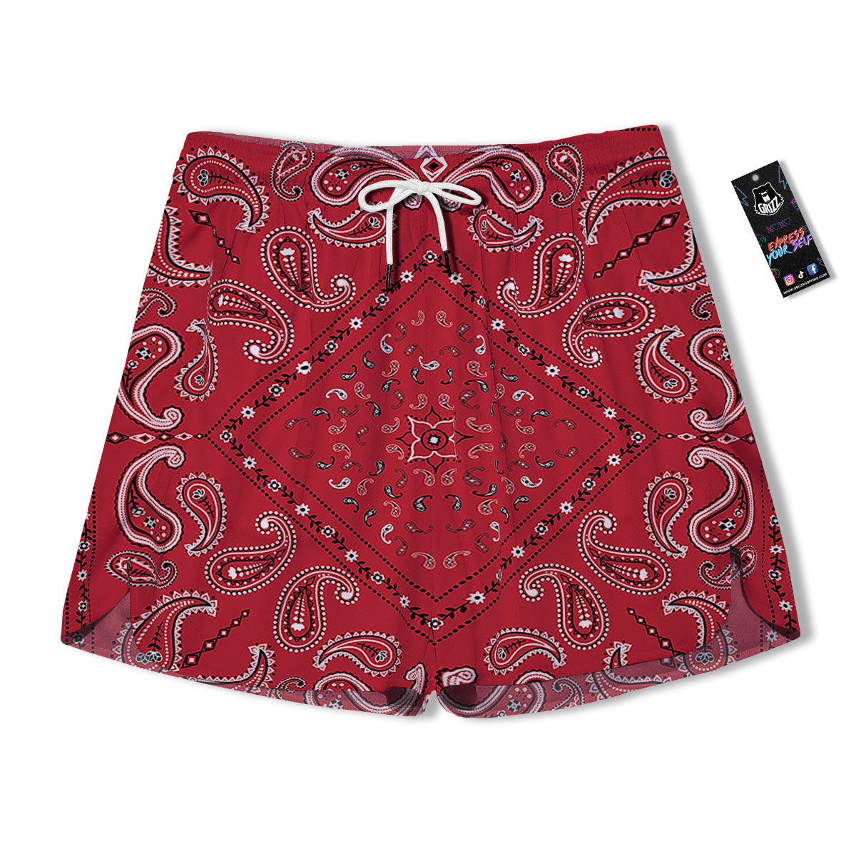 White Bandana And Black Red Print Men's Running Shorts-grizzshop