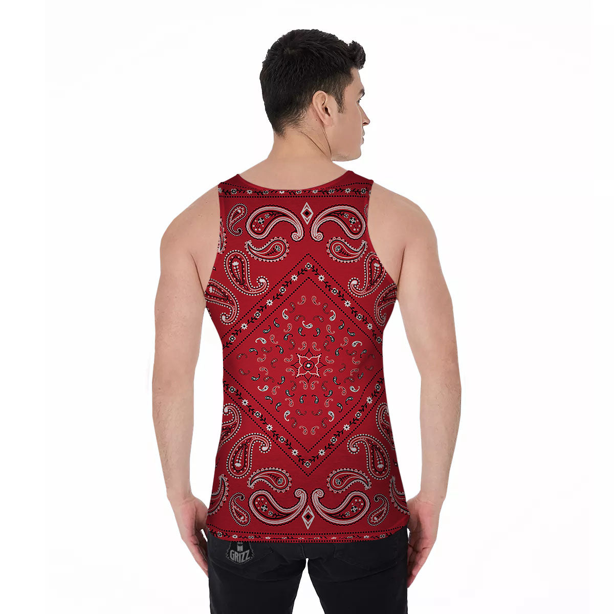 White Bandana And Black Red Print Men's Tank Top-grizzshop