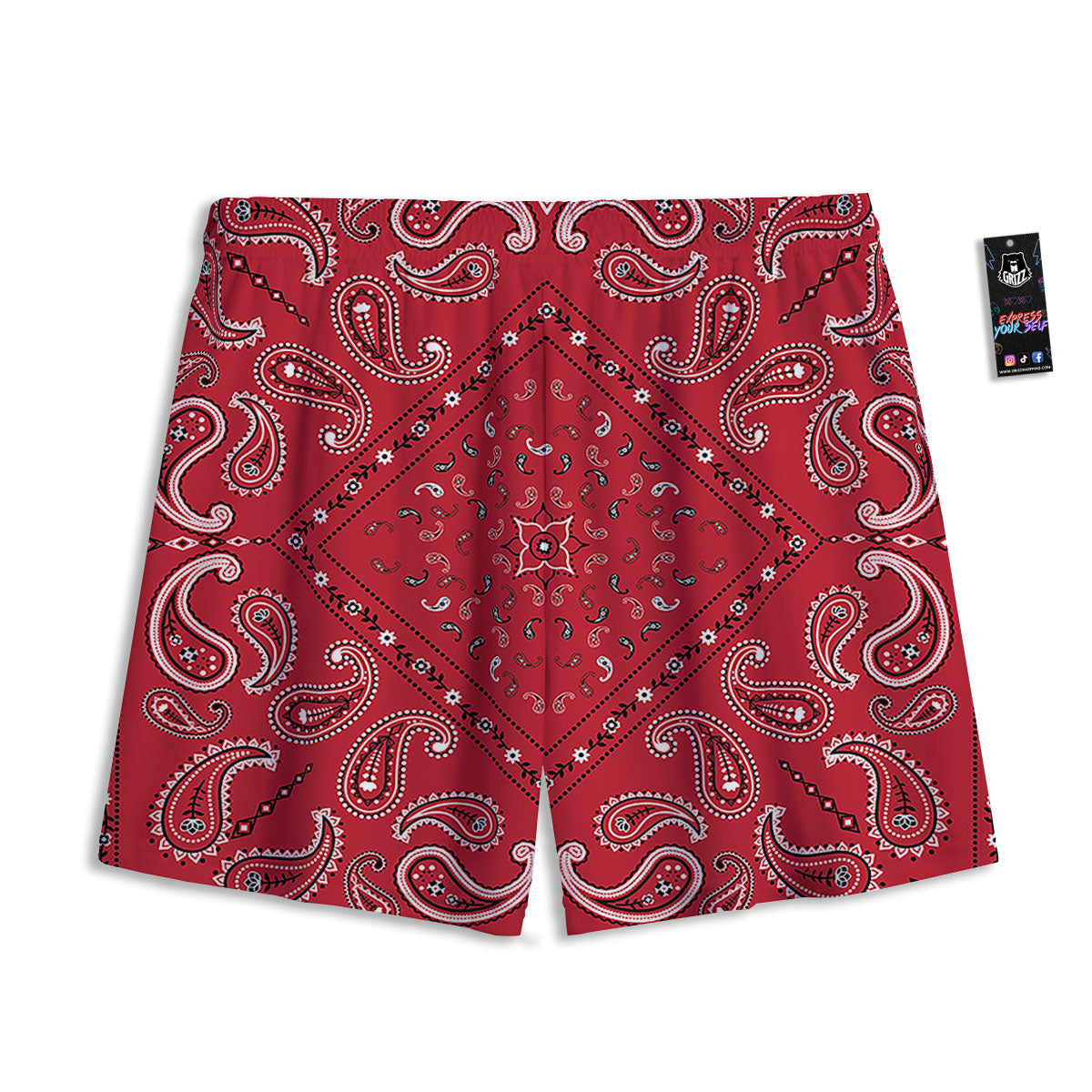 White Bandana And Black Red Print Mesh Shorts