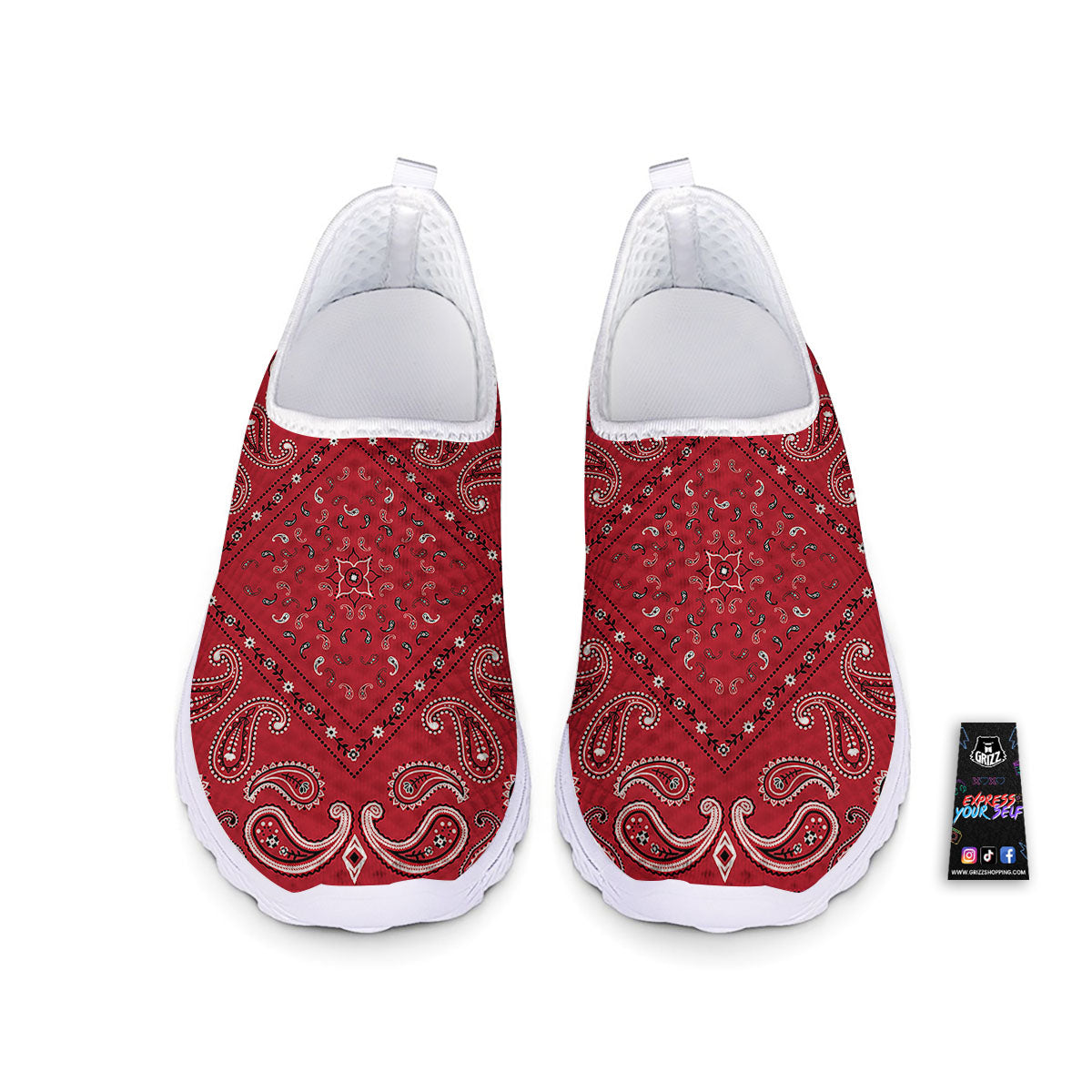 White Bandana And Black Red Print Nurse Shoes-grizzshop