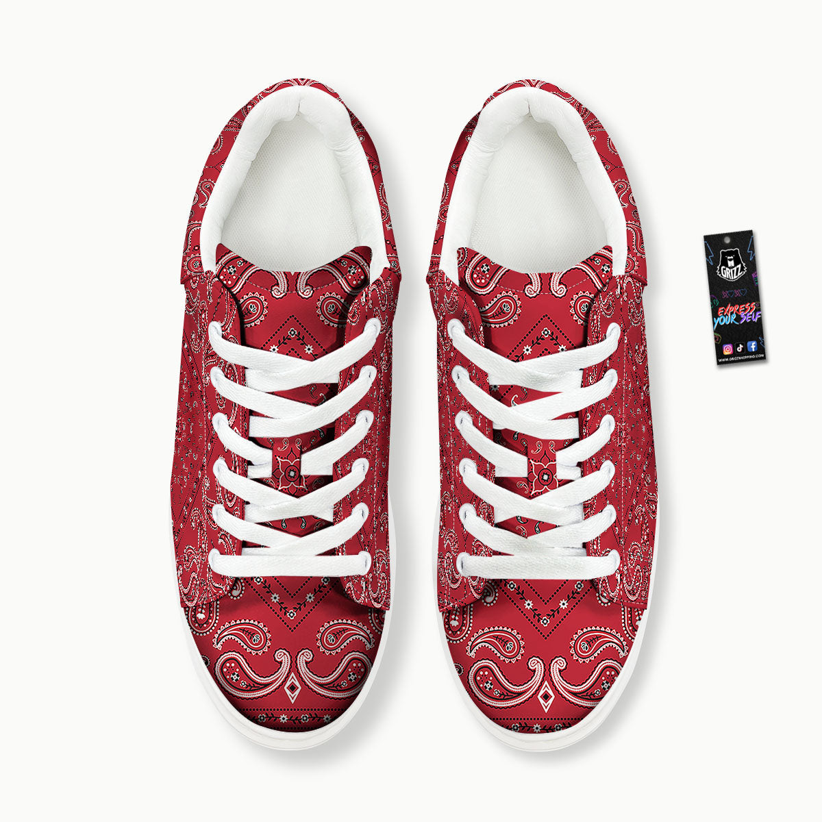 White Bandana And Black Red Print Platform Shoes-grizzshop