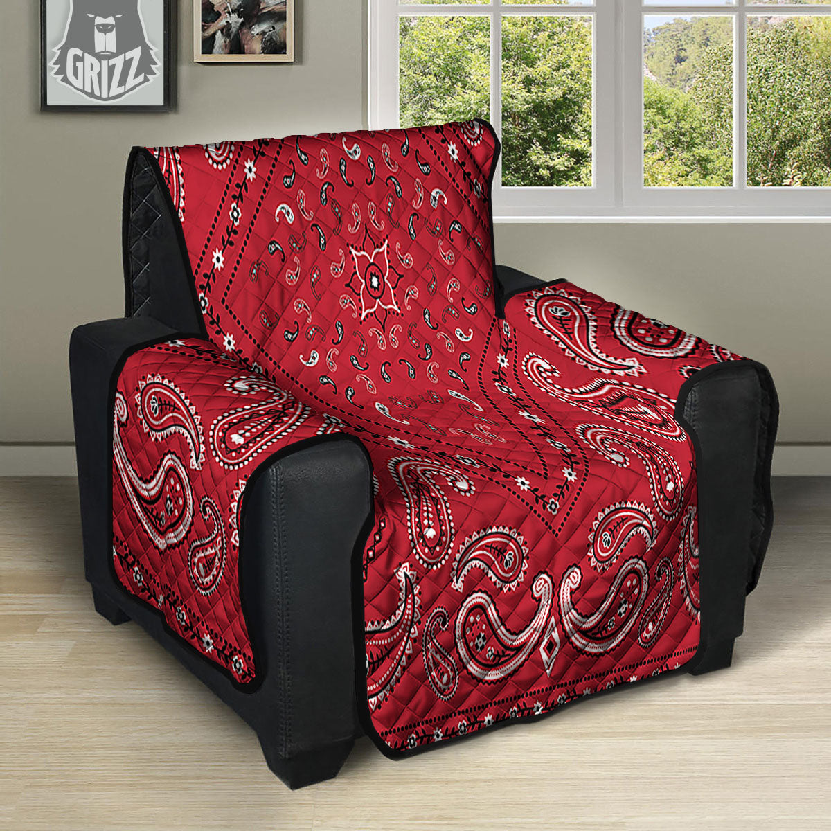 White Bandana And Black Red Print Recliner Protector-grizzshop