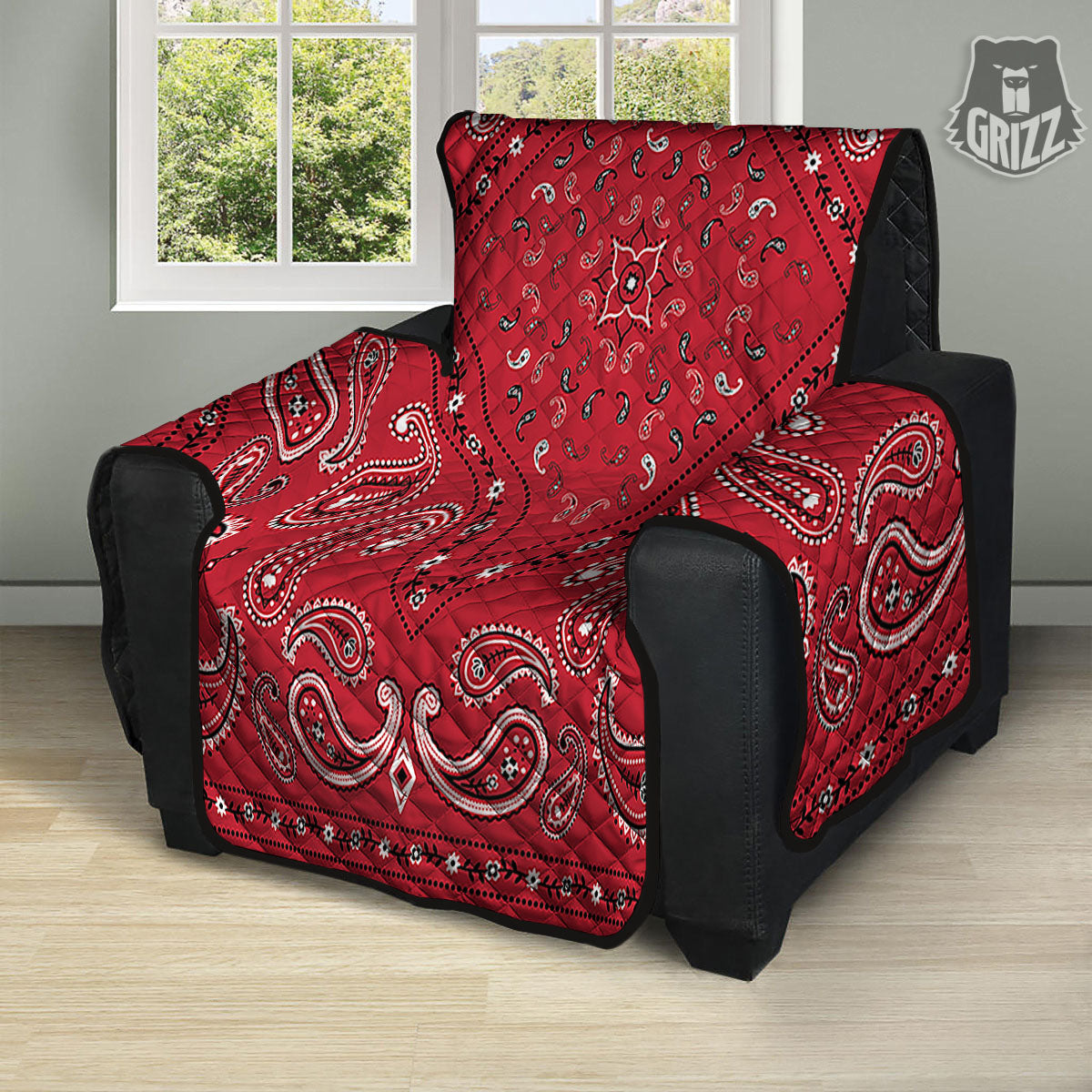 White Bandana And Black Red Print Recliner Protector-grizzshop