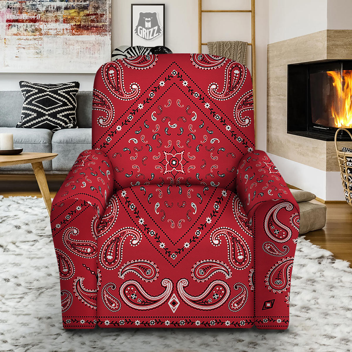 White Bandana And Black Red Print Recliner Slipcover-grizzshop