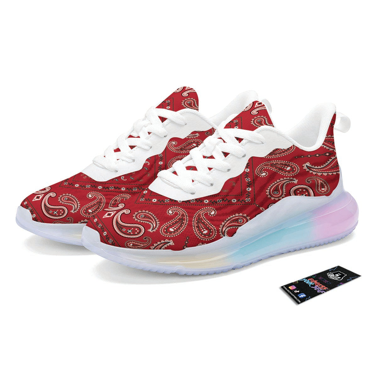 White Bandana And Black Red Print Running Sneakers-grizzshop