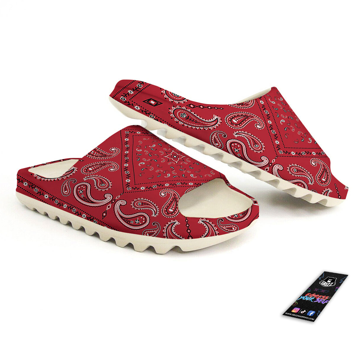 White Bandana And Black Red Print Sandals-grizzshop